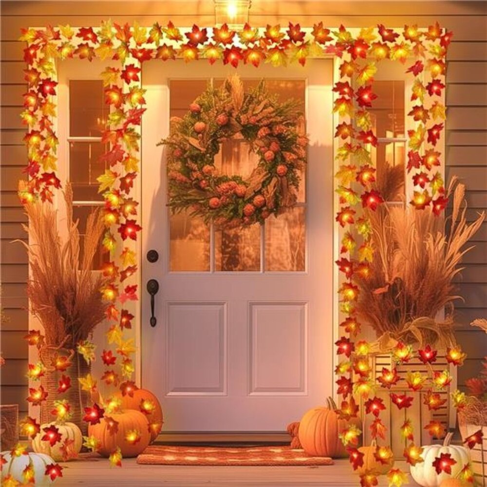 2 Pack Fall Decorations for Home Maple Leaf Lights Multicolored, Total 20Ft